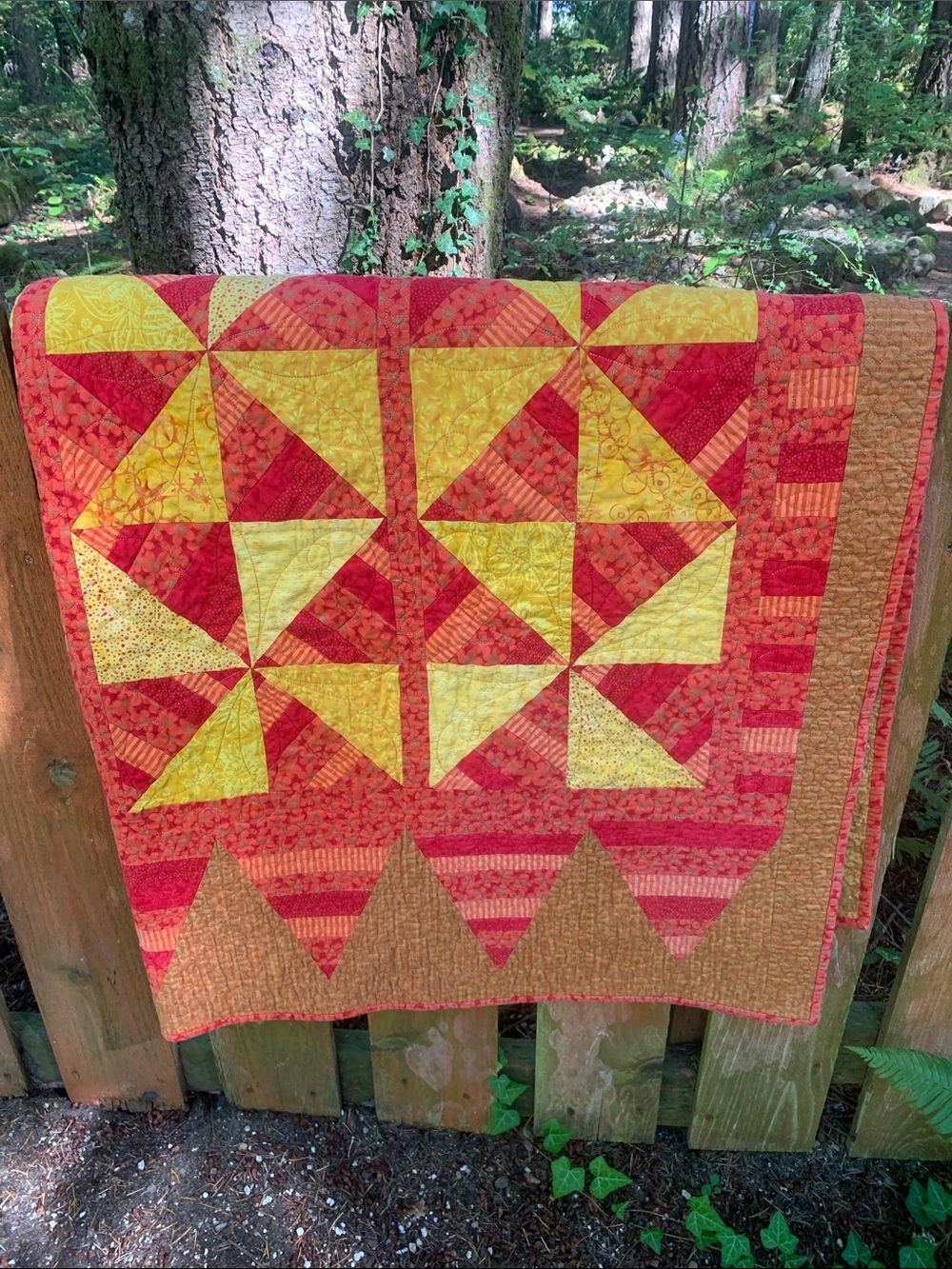 Handmade Red and Yellow Quilted Throw - Home Bedding